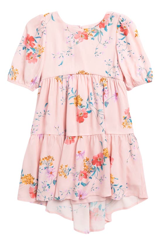Ava & Yelly Kids' Floral Tiered Babydoll Dress In Blush