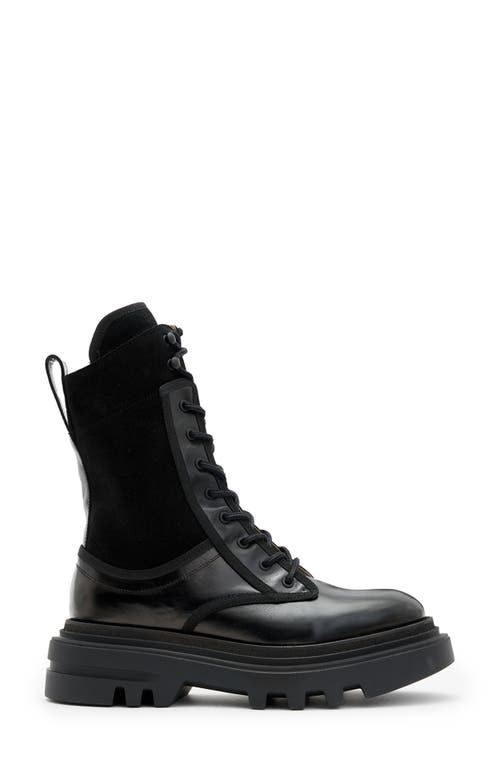 Shop Allsaints Alexia Lug Sole Combat Boot In Black Shine