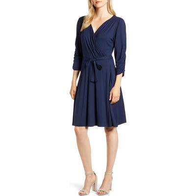 Loveappella Tie Waist Wrap Dress, Blue