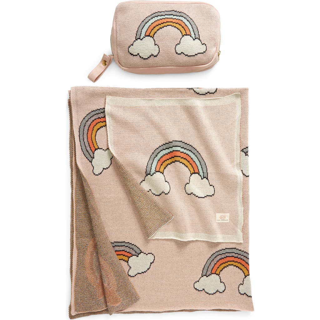 Pink Lemonade Rainbow Organic Cotton Baby Blanket & Travel Pouch Set In Pink