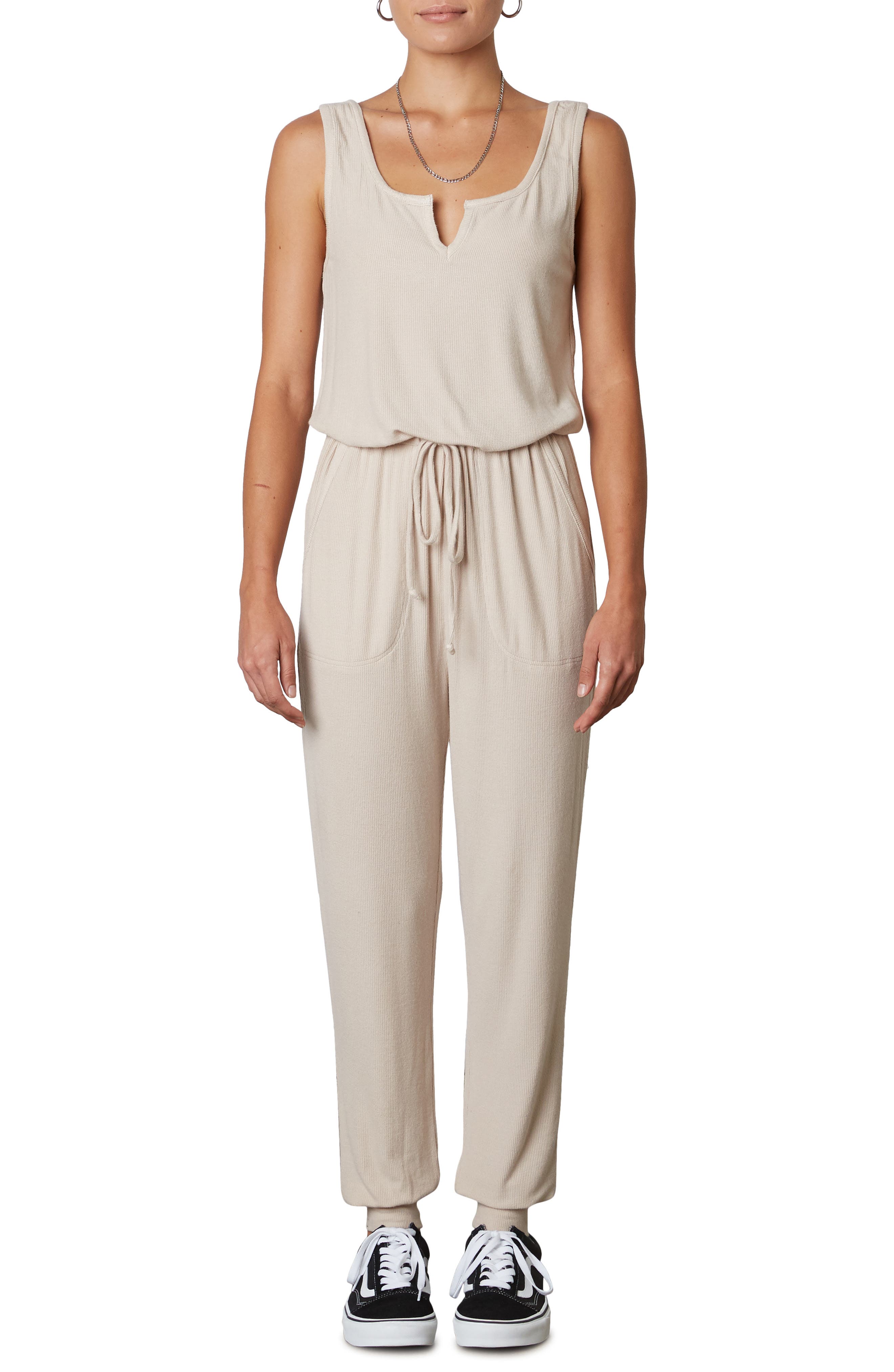 Nia Ribbed Hacci Jumpsuit, Size Small in Natural at Nordstrom