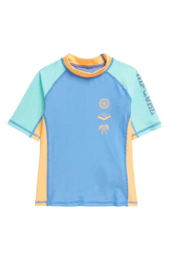 Shop Rip Curl Kids' Mystic Waves Short Sleeve Rashguard In Blue Yonder