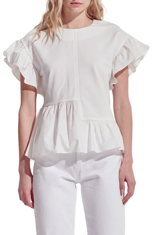 English Factory Flutter Sleeve Mixed Media Peplum Top White at Nordstrom,