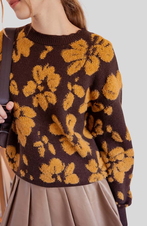 Blu Pepper Floral Distressed Terry Sweater In Brown