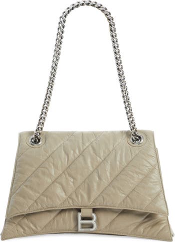 Balenciaga Medium Crush Chain Strap Quilted Leather Shoulder Bag in Taupe