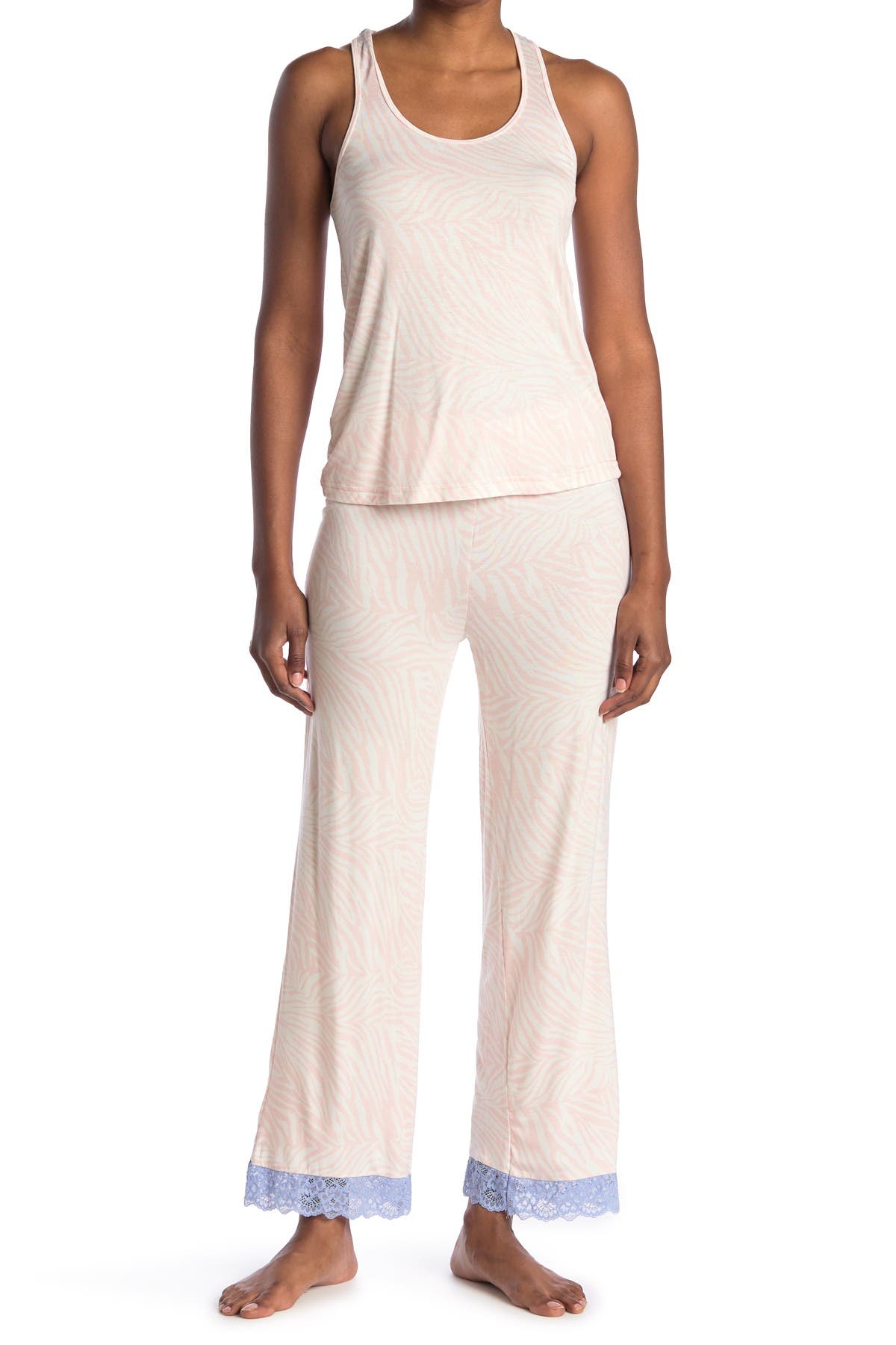 Honeydew Intimates Striped Lace Trim Tank & Pants 2-piece Pajama Set In Ivoryzebra