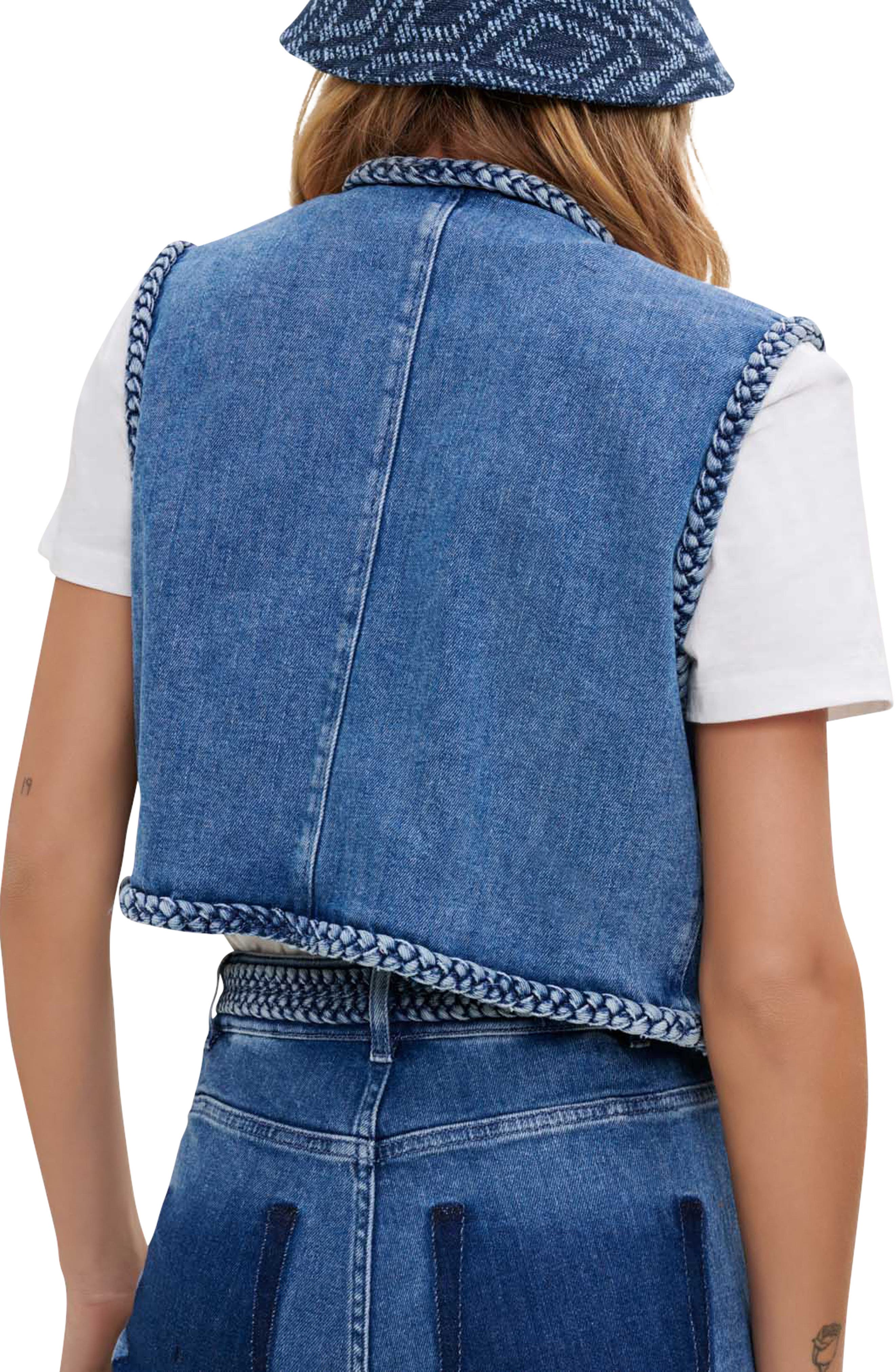maje Bouty Braid Trim Denim Vest 