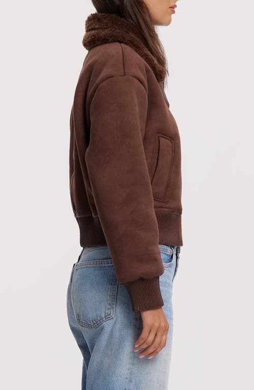Noize Fannie Cropped Faux-suede Bomber Jacket In Chocolate