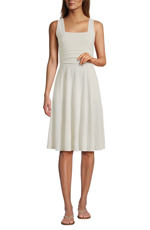 Shop Lands' End Cupro Fit And Flare Sleeveless Dress In Ivory