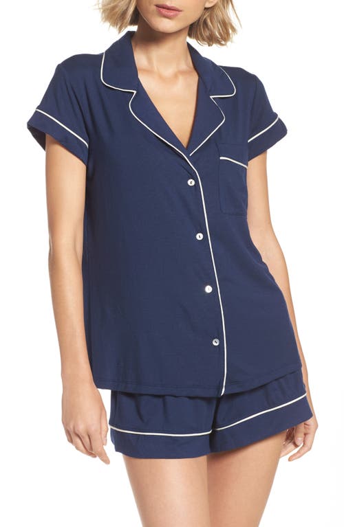 Shop Eberjey Gisele Jersey Knit Shorty Pajamas In Navy/ivory