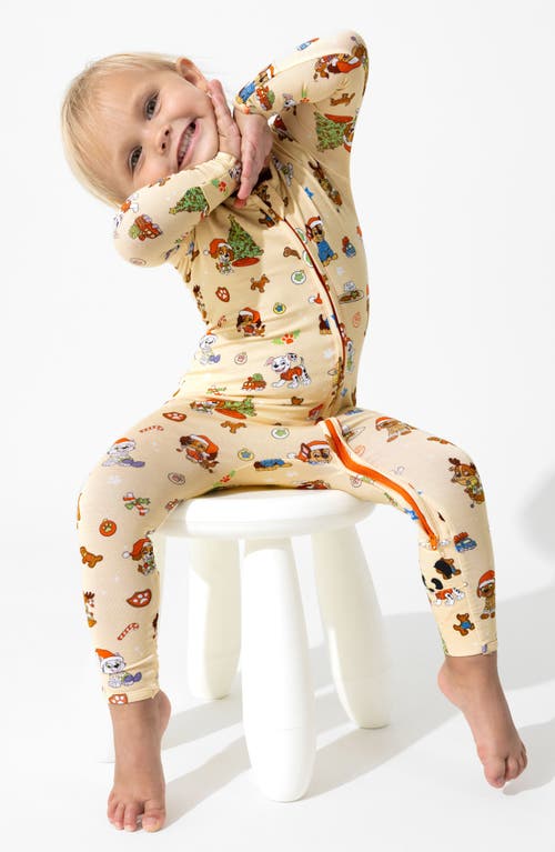 Shop Bellabu Bear X Paw Patrol Holiday Convertible Fitted One-piece Pajamas In Ivory Multi