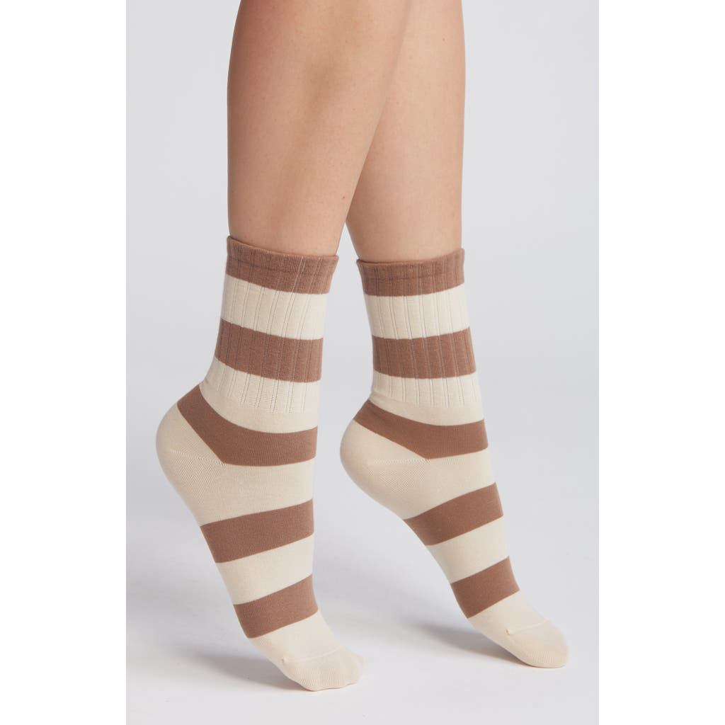 Casa Clara Stripe Combed Cotton Crew Socks In Brown