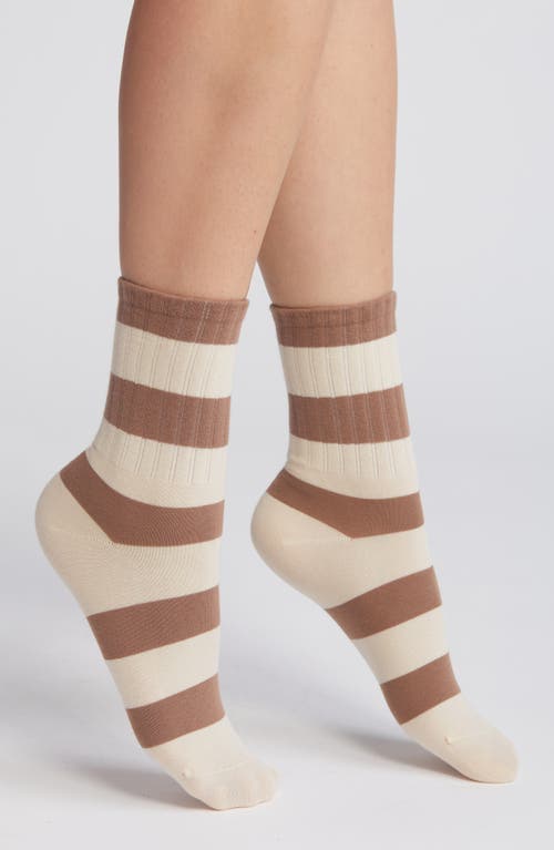 Stripe Combed Cotton Crew Socks in Brown Stripe