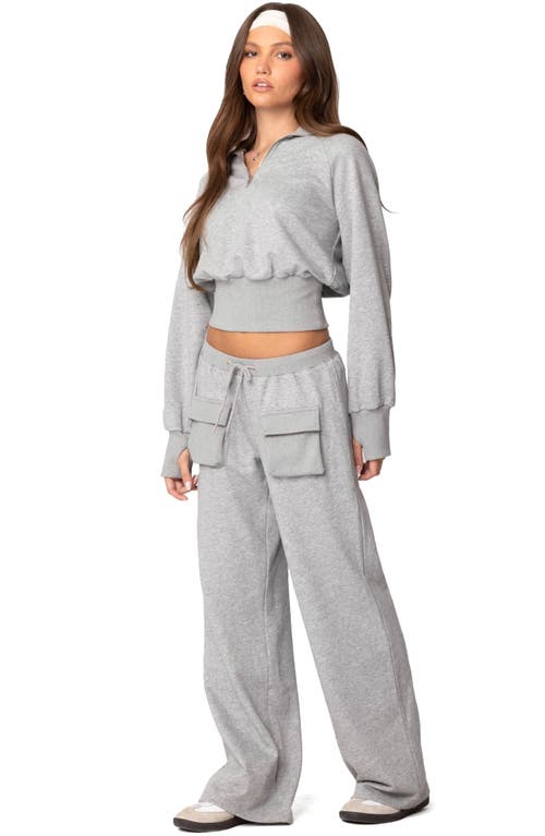 Edikted Bailey French Terry Crop Quarter Zip Sweatshirt In Gray Melange