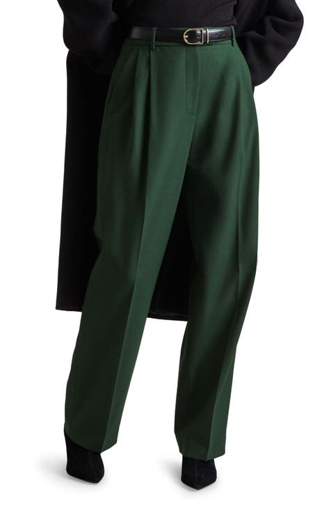  OTHER STORIES Wide-Leg High-Waist Pleated Trousers in Khaki Green