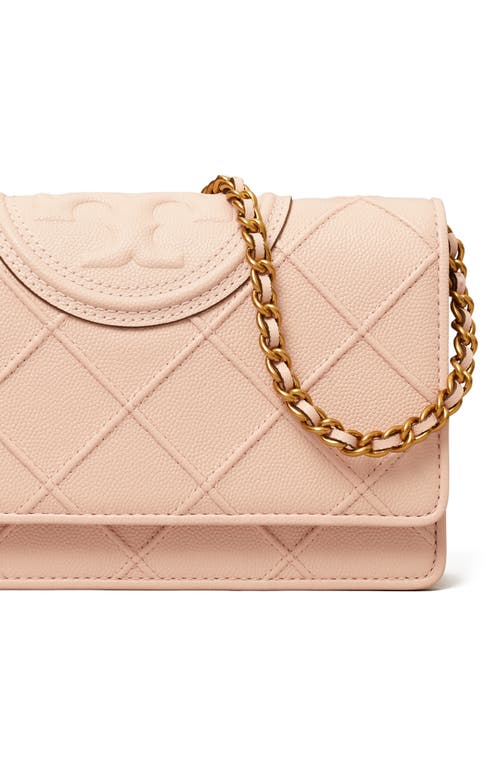 Shop Tory Burch Fleming Soft Caviar Leather Wallet On A Chain In Pink Dawn