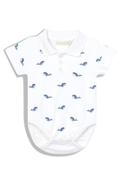 JOJO MAMAN BÉBÉ JOJO MAMAN BEBE WHALE EMBROIDERED COTTON POLO BODYSUIT 