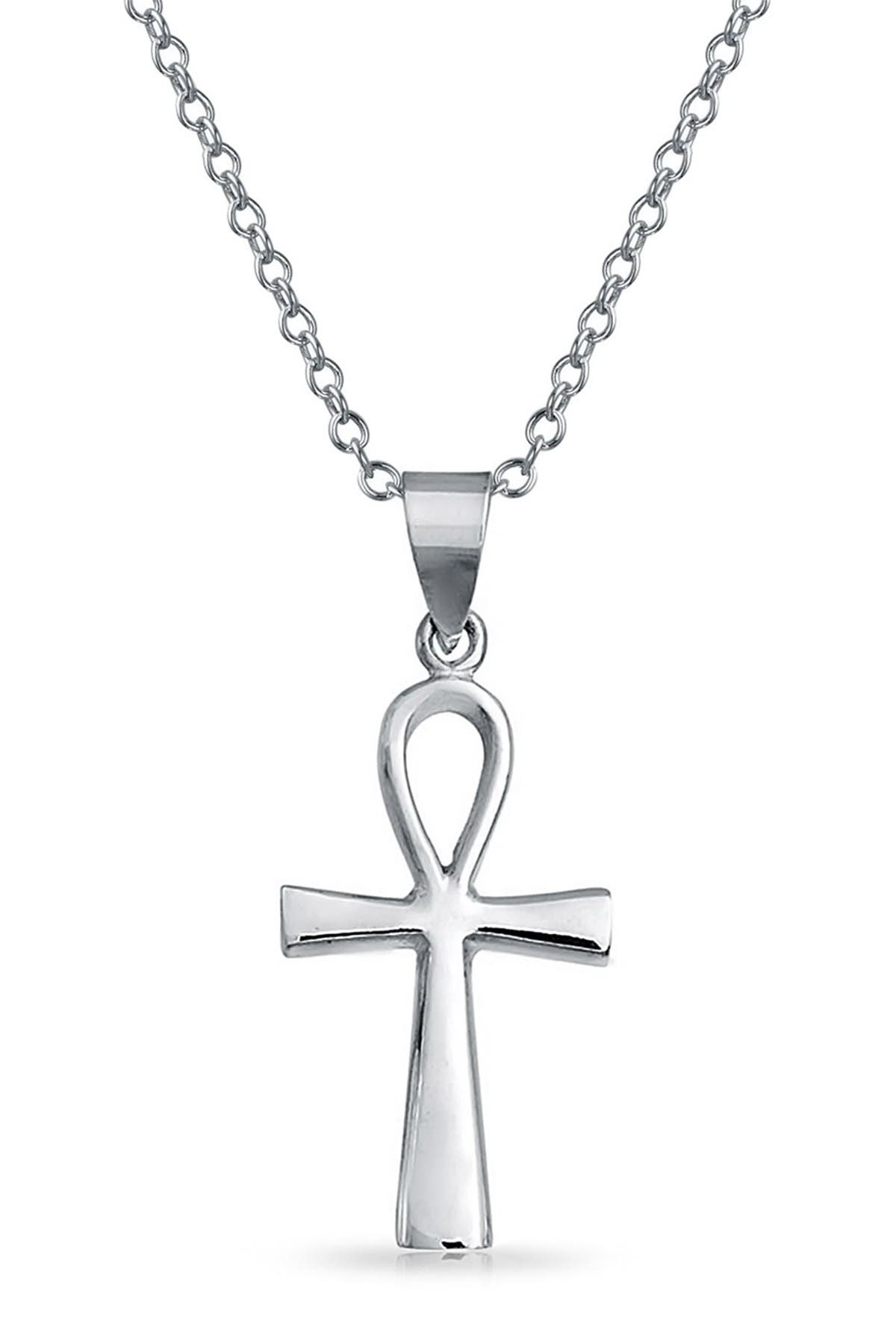 Bling Jewelry Sterling Silver Ankh Egyptian Cross Pendant Necklace In Silver