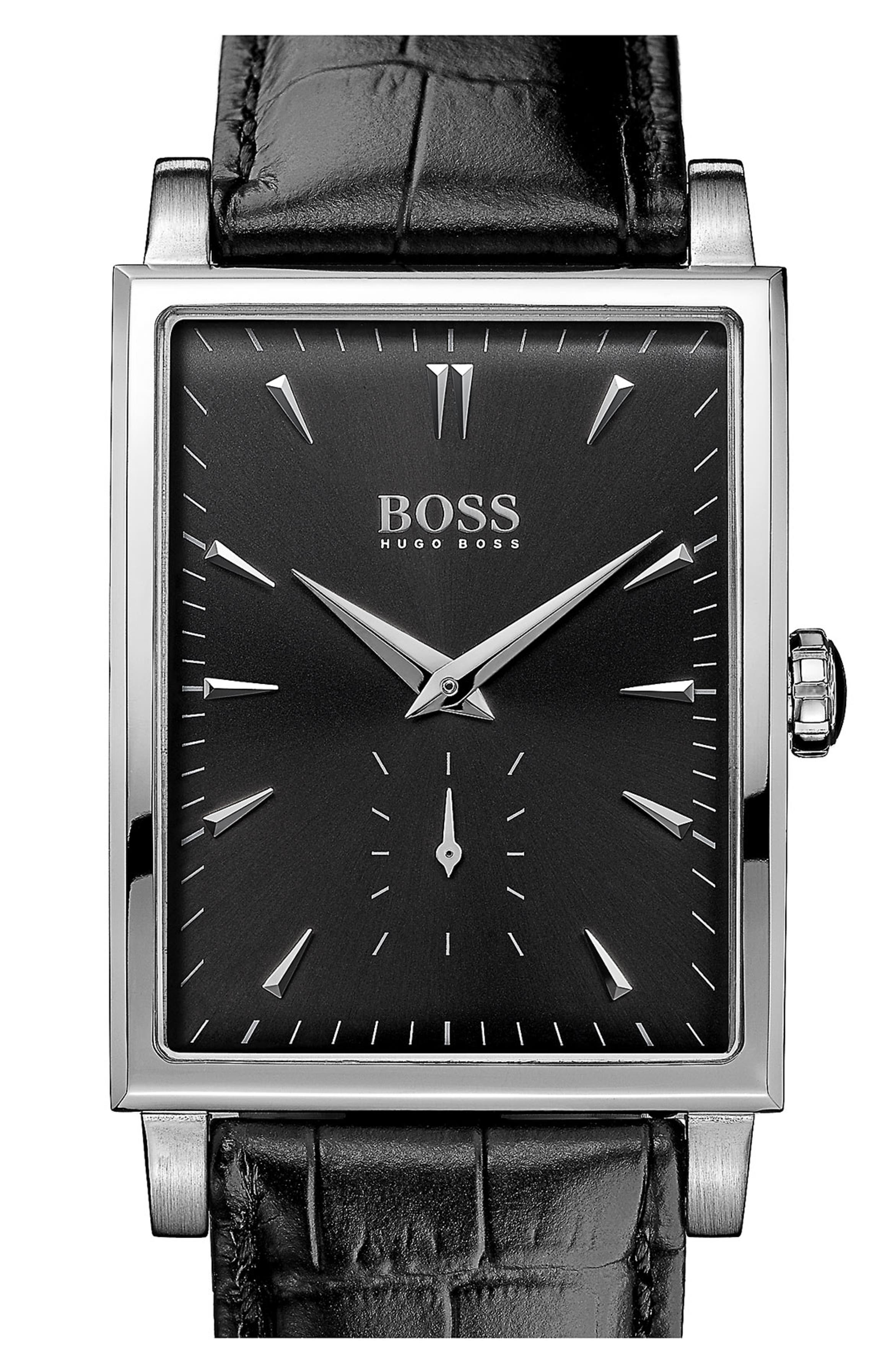 BOSS HUGO BOSS Rectangular Leather Strap Watch, 31mm x 39mm Nordstrom BOSS HUGO BOSS Rectangular Leather Strap Watch, 31mm x 39mm Nordstrom