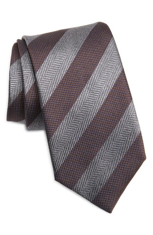 Brioni Stripe Silk Tie in Coffee 