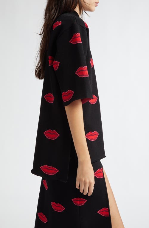 Shop Stella Mccartney Lips Jacquard Mock Neck Sweater In Black/red