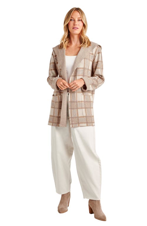 Shop Splendid Sierra Plaid Open Front Hooded Cardigan In Neutral Plaid