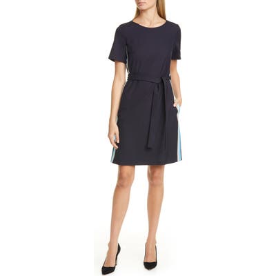 Boss Dasanna Belted Short Sleeve A-Line Dress, Black