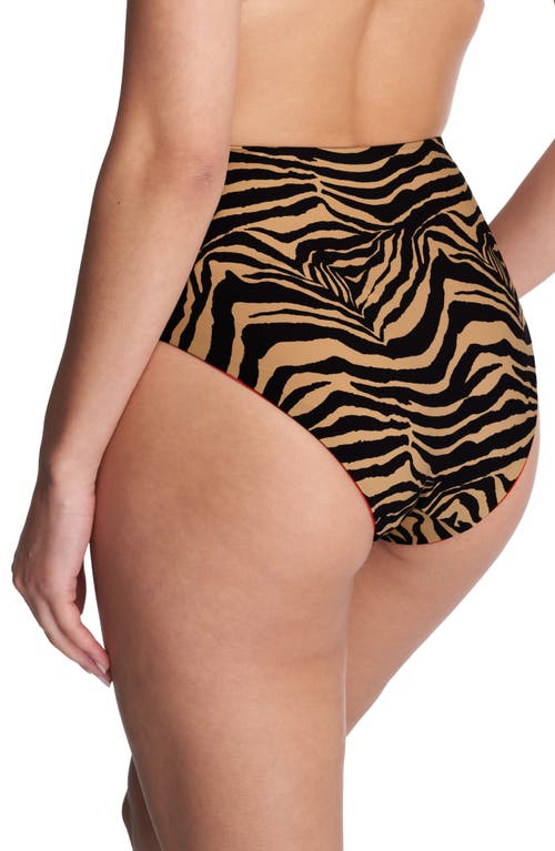 Shop Natori Reversible High Waist Bikini Bottoms In Camel Zebra/poinsettia