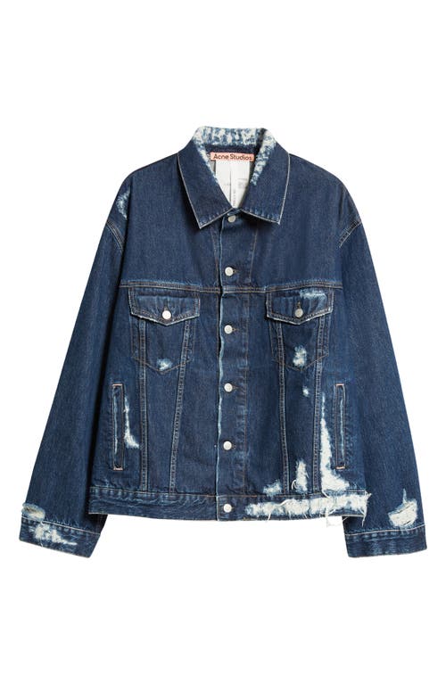 Shop Acne Studios Robert Distressed Denim Trucker Jacket In Mid Blue