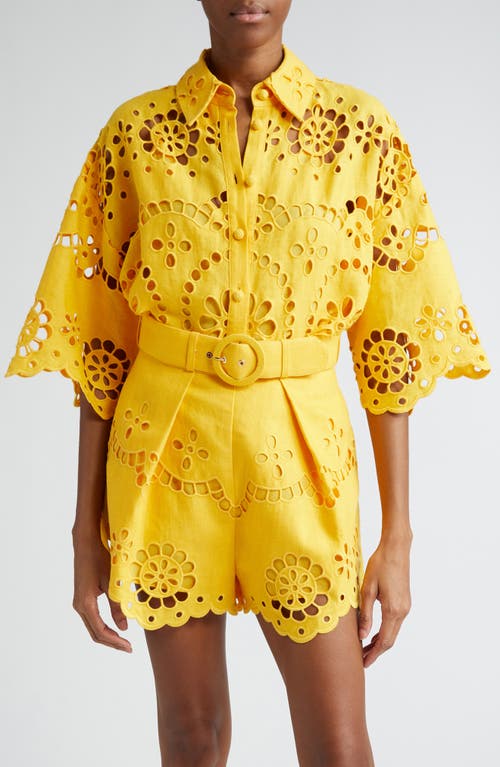 Zimmermann Pop Embroidered Linen Eyelet Shirt Mango at Nordstrom,