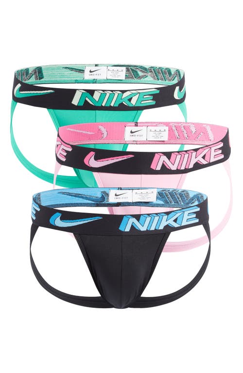 Nike Assorted 3-Pack Dri-FIT Essential Micro Stretch Jockstraps in Stadium Green/Pink /Black at Nordstrom, Size Medium
