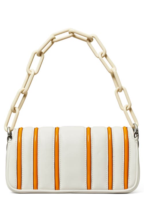 Shop Tory Burch Small Kira Stripe Bombe Convertible Shoulder Bag In Blanc/orange Citrine