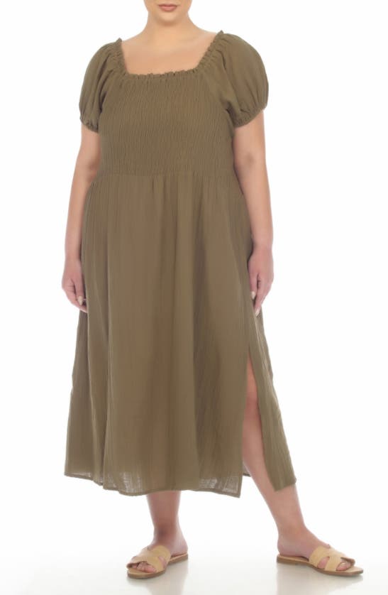 Shop Boho Me Back Tie Midi Dress In Olive Burnt