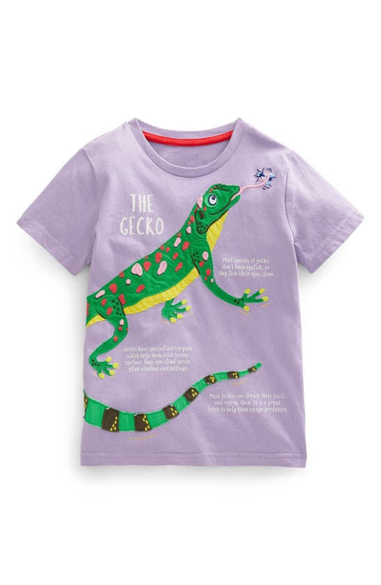 Mini Boden Kids' Animal Facts Appliqué T-shirt In Misty Lavender Lizard