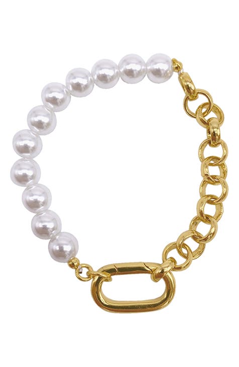 Imitation Pearl & Chain Bracelet