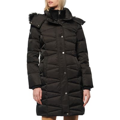 Marc New York Malabar Faux Fur Trim Down & Feather Coat, Black