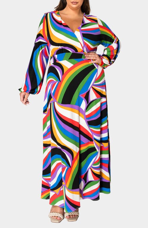 Shop L I V D Vacanza Abstract Print Long Sleeve Maxi Dress In Vibrant