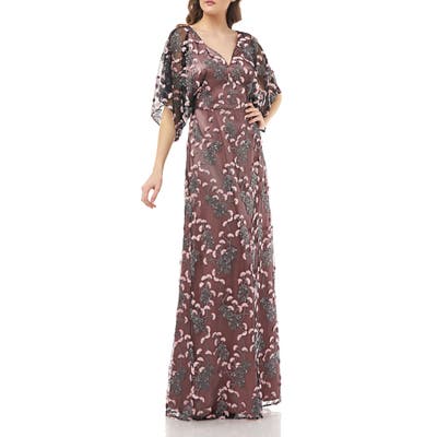 Js Collections Embroidered V-Neck Evening Gown, Pink