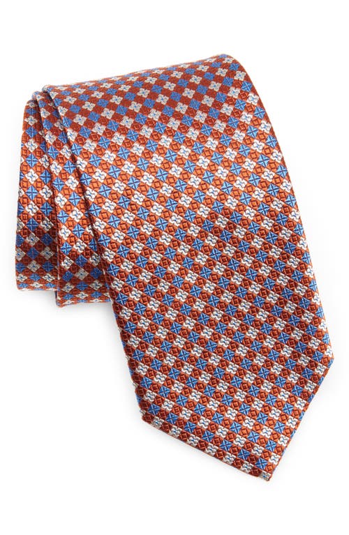 David Donahue Geometric Check Silk Tie in Pumpkin 