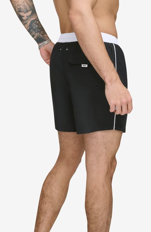 Dkny Two-tone Swim Trunks In Black