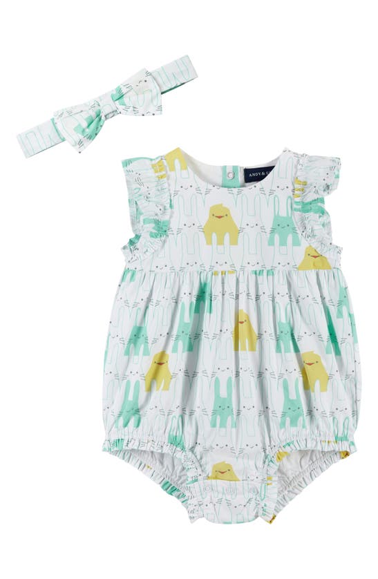 Andy & Evan Babies' Bubble Bunny & Chick Cotton Romper & Headband Set In White Bunny