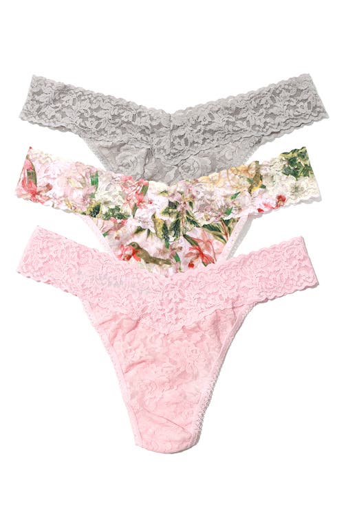 Shop Hanky Panky 3-pack Original Rise Thongs In Blush/grey/floral