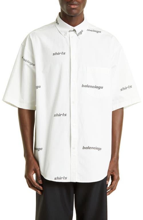 Balenciaga Shirt Logo Cotton Button-down Shirt In White/black