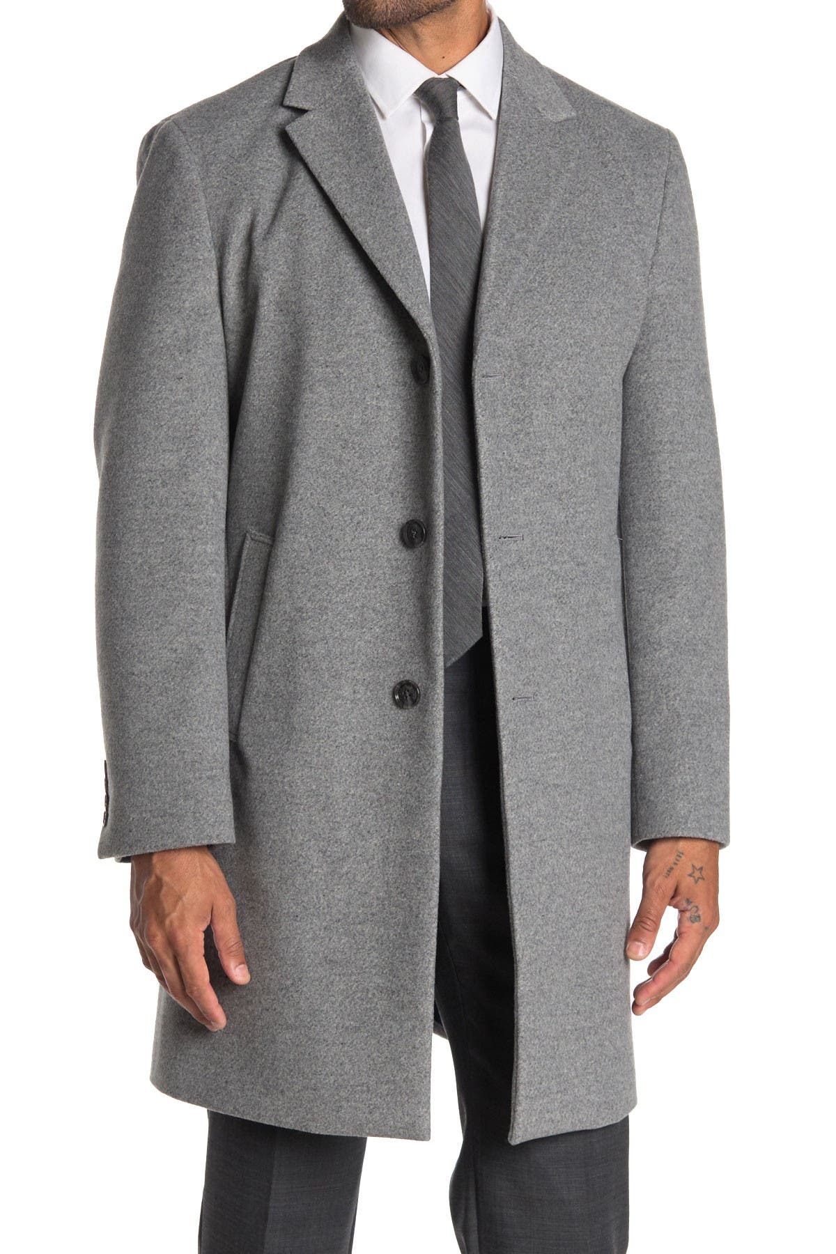 Tommy Hilfiger Men's Addison Wool-blend Trim Fit Overcoat In Light Grey ...