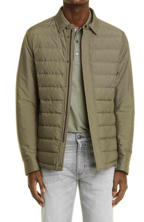 Stratos Quilted Down Shirt Jacket in Green