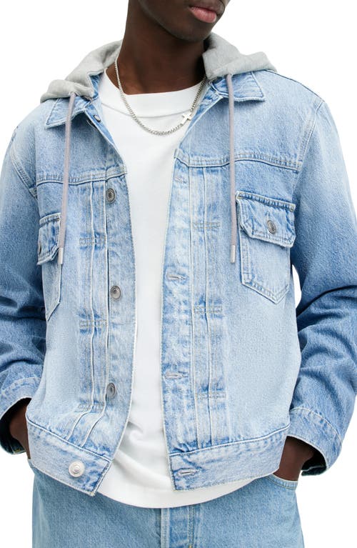 Shop Allsaints Spirit Denim Jacket With Removable Jersey Hood In Indigo Blue