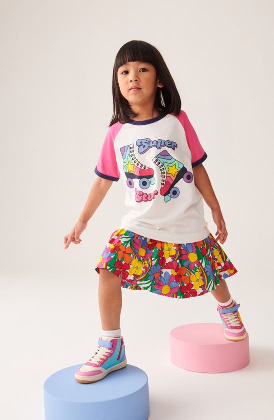 Shop Little Bird Kids' Super Star Roller Skate Cotton Graphic T-shirt In Cream Multi