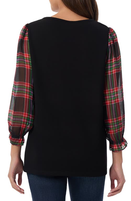 Jones New York Womens Plaid Viscose Pullover Top In Jones Black