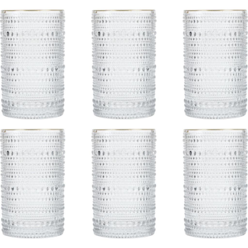 Fortessa Jupiter Set Of 6 Gold Rim Collins Glasses In Clear