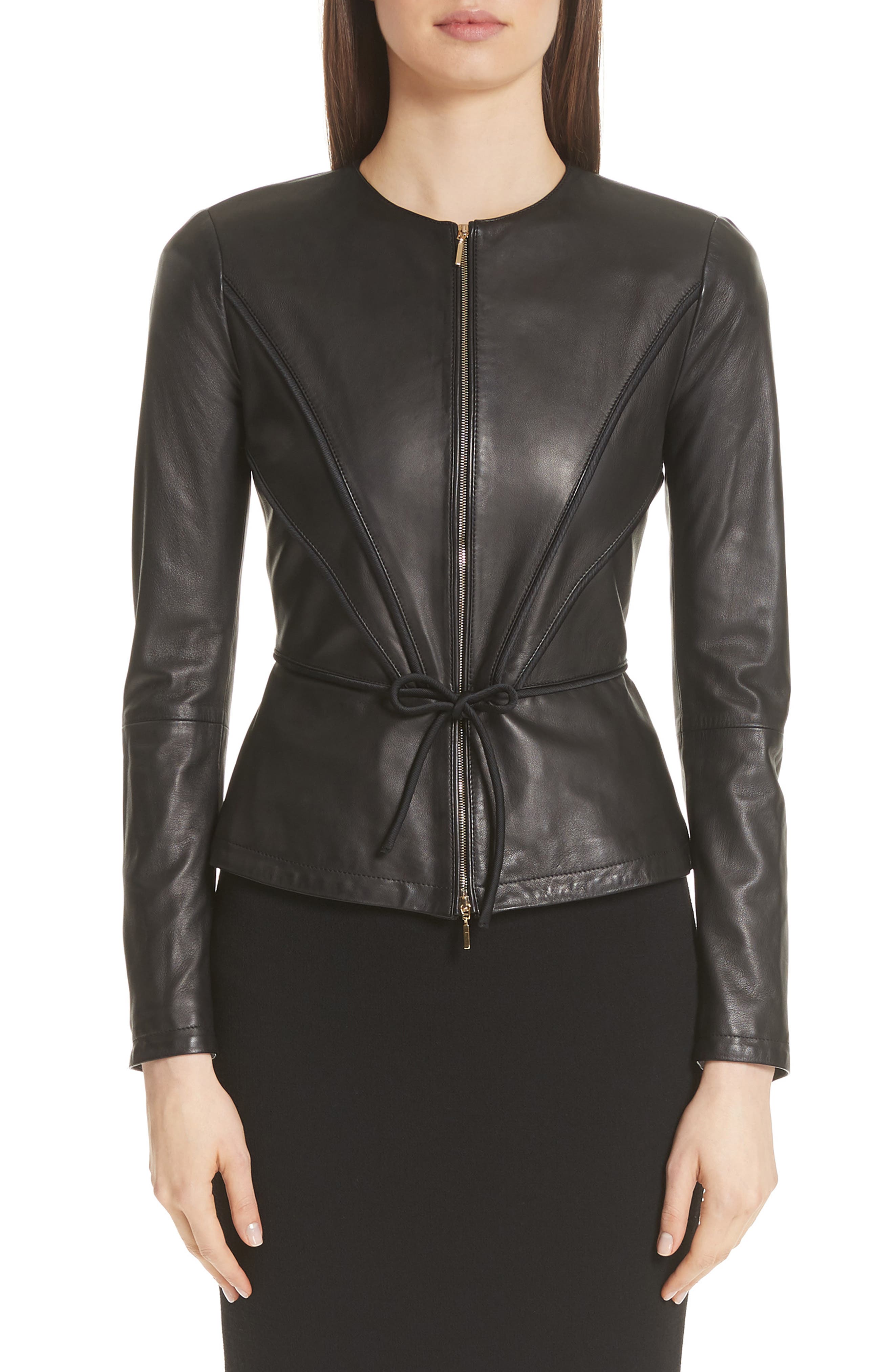 armani leather jacket womens